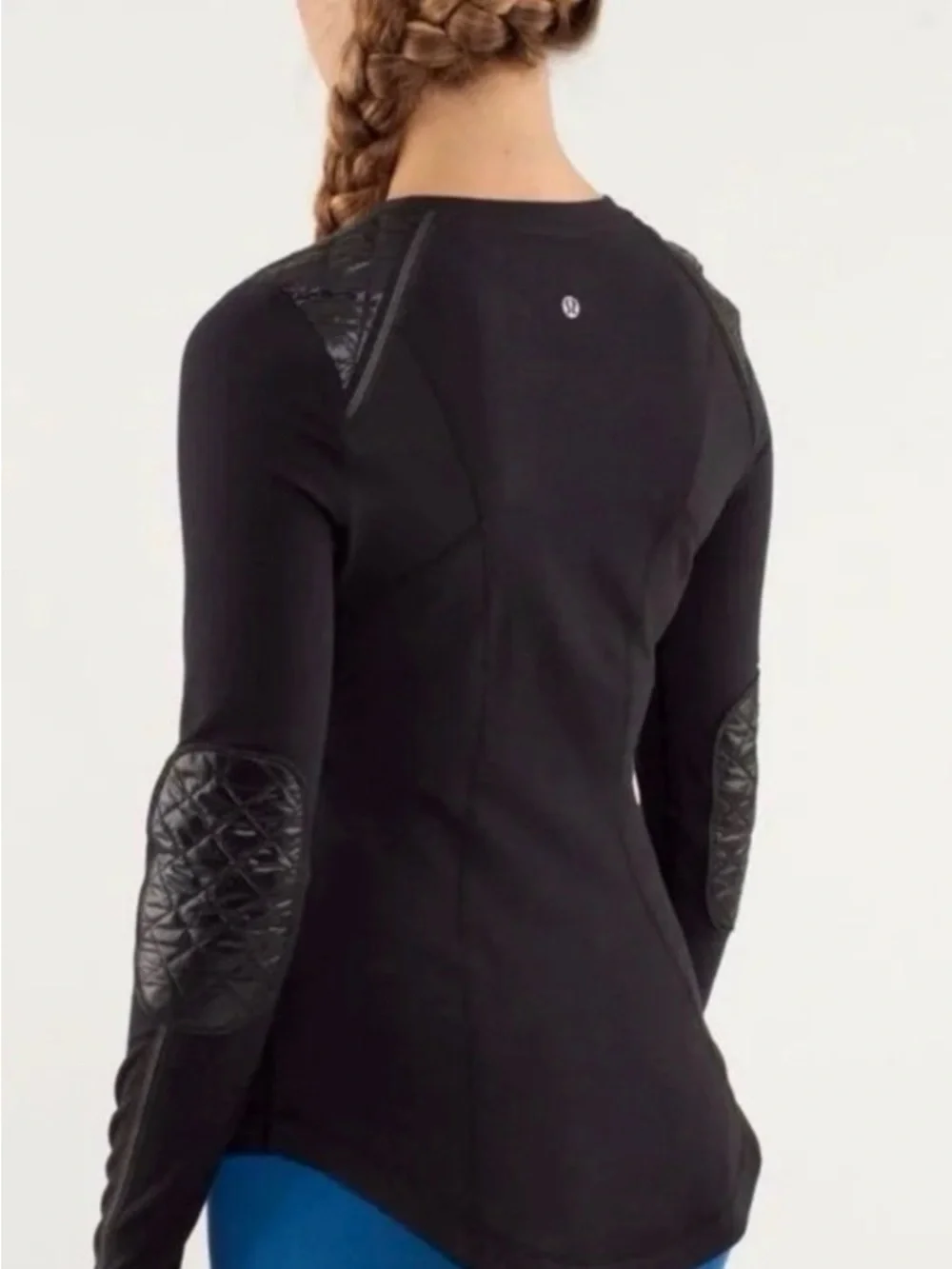 lululemon athletica Black Quilted-Elbow Long Sleeve Top with Shoulder Panels - Picture 1 of 9
